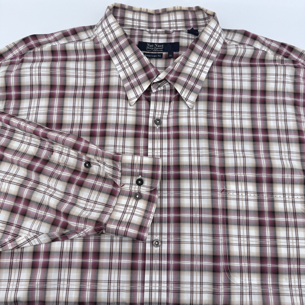 Nat Nast Luxury Originals American Fit Plaid Button Down Shirt Mens 5X Burgundy